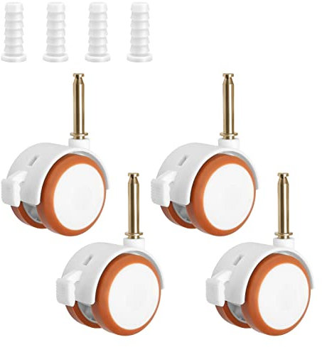 Bubuyun 4 PCS Lenkrollen für Kindermöbel Doppelrollen mit Hülse Stift Möbelrollen Schwerlastrollen Rollen für Möbel mit Bremse Gummirollen Sicherheit-Doppelrollen with Screw Cap Rubber Swivel Trolley
