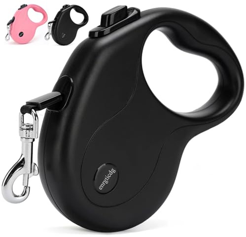 enrgticdg 16Ft Retractable Dog Leash,Light Weight Leash for Small to Medium Dogs/Cats Up to 50lbs,Stainless Steel Spring Strong Nylon Tape, Tangle Free, One-Handed Brake.(Black)