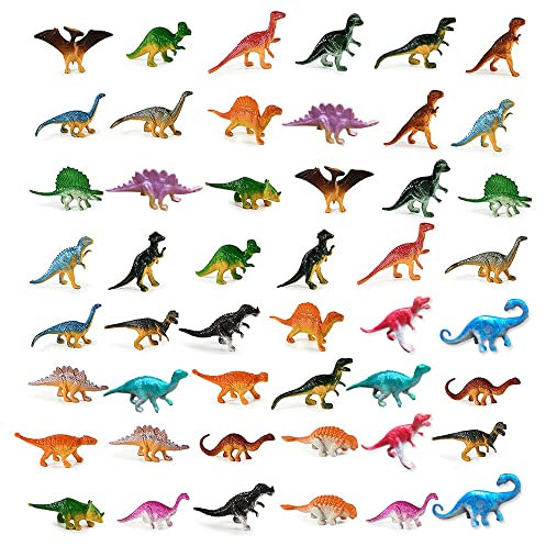 DAGORD 48 Stücke Dinosaurier Spielzeugfiguren - Kleine Dino Figuren Set mit Mini Dinosauriern aus Kunststoff - Pädagogisches Spielzeug für Jungen & Mädchen - Ideal für Kindergeburtstage