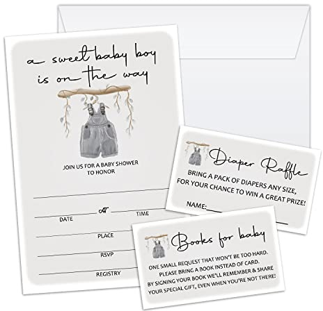 Boho Boy Baby Clothes Baby Shower Invitation Cards With Envelopes, Diaper Raffle Tickets, Baby for Book 100 piece set, Gender Reveal Party for Baby Boys & Girls, Gender Neutral Party Supplies/tz-b011