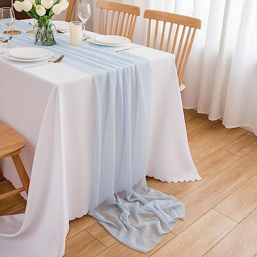 CHUQING Runner da tavola in chiffon blu chiaro, decorazione da tavolo per compleanni, matrimoni, sala da pranzo, feste, 70 cm x 3 m