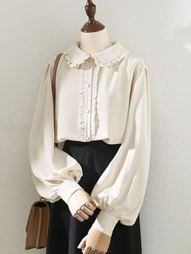 FRESQA Sweet cute Lolita Blouse women Kawaii Peter Pan Collar Loose Casual Tops female chic Ruffles Elegant Vintage Long Sleeve Shirts