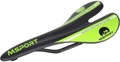 Msport Selle pour vélo de route et VTT en fibre de carbone super légère 95 g +/- Vert mat