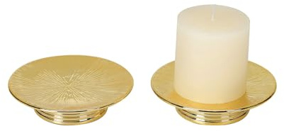 Ceramic Gold Candle Holders Set 2 Modern Pillar Candle Stand Candle plate Table Centerpiece Jewelry dish golden Tray riser display stand for Home,Dinning,Party,Wedding,Birthday,Anniversary Decorations