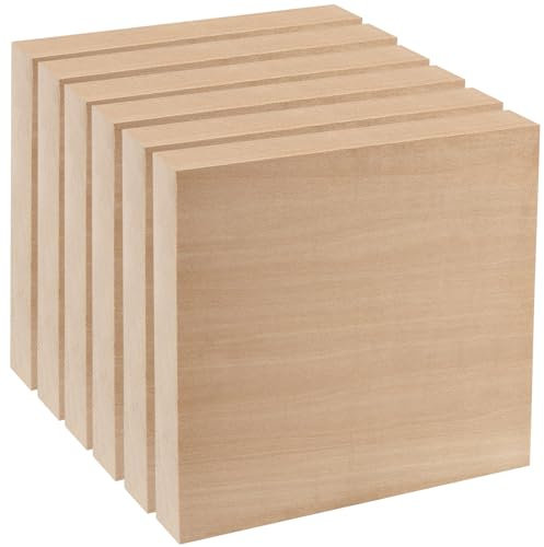 YUENPUN 6 PCS 15 x 15cm Blank Wooden Blocks, 25mm Natural Basswood Wood Blocks for Crafts, Unfinished Wood Square Blocks for Painting, Craft Projects, Decorations