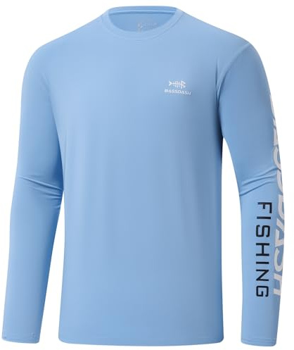 Bassdash Herr UPF 50+ UV solskydd långärmad skjorta snabbtorkande för lämplig för fiske och vandring utomhus FS31M, Carolina/vit logotyp, 4XL