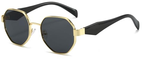 YAMEIZE Occhiali da Sole Retrò Poligonali per Uomo e Donna Occhiali Vintage Classiche in Metallo Montatura Irregolare Occhiali Anni '90 UV400
