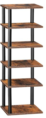 HOOBRO Schuhregal, 6-lagiges Eckschuhregal, schmales Schuhablage, Schuhschrank, Schuhständer, Flur, Schlafzimmer, Dunkelbraun-Schwarz EBF21XJ01