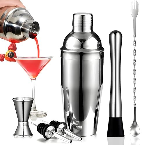 Retoo Set da cocktail da cocktail in acciaio inox, set da 750 ml, set da 6 shaker in acciaio inox, set professionale per cocktail, barware per casa o bar