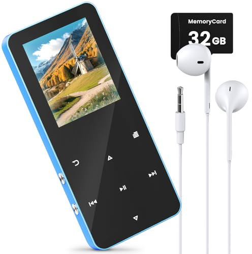 32GB MP3 Player Bluetooth,MP3/MP4 Spieler mit Lautsprecher,Kopfhörer,TF-Kartenslot,Geeignet Als Hörbuch/Digital-Audio-Player,1.8 Farbbildschirm,FM-Radio,Video,Sprachaufzeichnung,mit Sportarmband