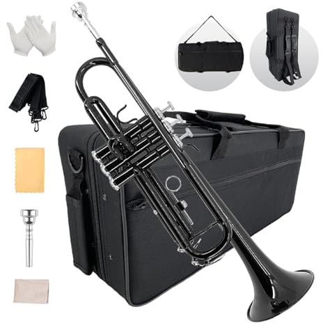YoungMonic Bb Standard Trumpet Set for Beginners or students with Carrying Hard Case, 7C Mouthpiece, Cleaning Cloth and Gloves