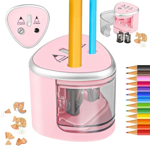 Taille-crayon électrique avec récipient alimenté par piles,Taille-Crayon automatisé sans Fil,antidérapant, double trou, pour Crayon de Couleur pour Maison,École,Bureau,enfants
