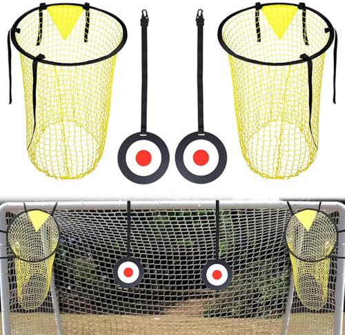 Lotvic 2 Pcs Top Bins Football Targets with 2 Pcs Hanging Targets, Top Bins Net for Goal, Top Corner Football Target Net for Kids Adults Shootings Accuracy Training & Practice (2 Top Bins + 2 Targets)