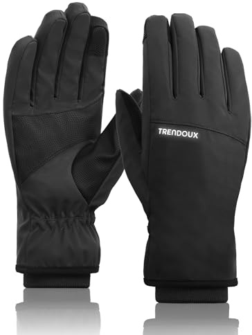 TRENDOUX Gants Hiver Homme Femme, Gants Thermique Tactile Polaire, Anti Froid Etanche Coupe-Vent Antidérapant pour Ski Snowboard Moto Velo Conduite Smartphone Running Snowboard - Noir XL