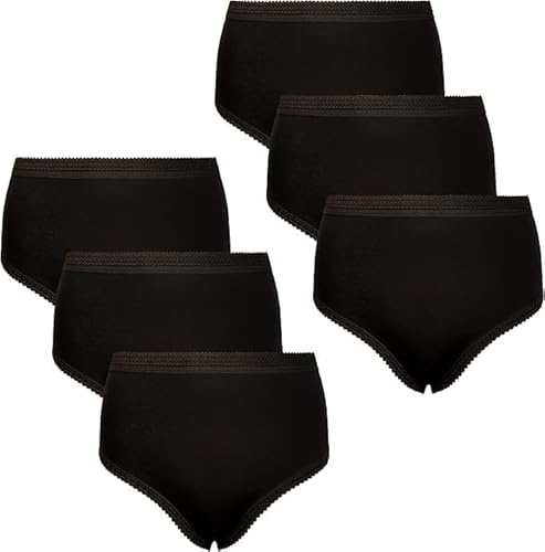 HAJRA@ 6 Women's Cotton Rich Full Coverage Mama Briefs,Multipack Maxi Knickers Underwear Panties, 6 Pack (UK, Numeric, 26, 28, Regular, Regular, 6, Black)