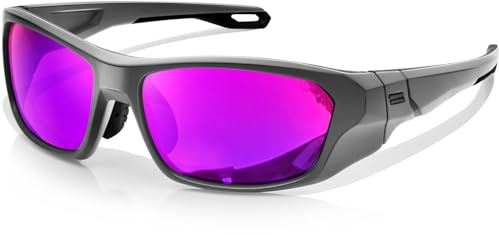 KANASTAL Gafas de Sol Morado Mujer Deportivas Hombres Polarizadas Espejo Rectangulares Vintage Running Ciclismo UV400 Sunglasses - Gris Montura Moradas Lentes