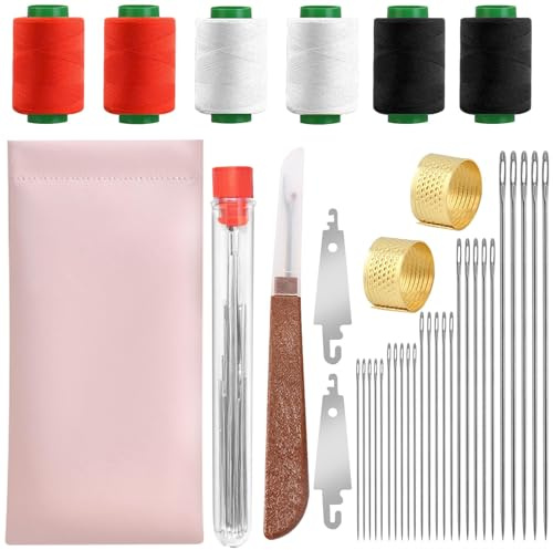Kit de 38 agujas de coser de acero de ojo grande, incluye 25 agujas de acero, 1 descosedor, 2 enhebradores, 6 hilos, 2 dedales, 1 tubo de almacenamiento, 1 bolsa para remendar, regalo para enamorados
