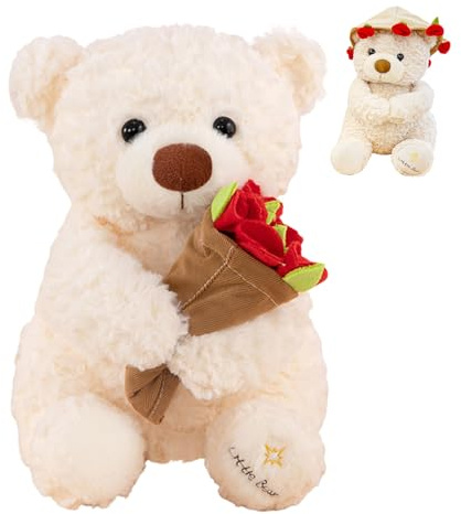 Kuscheltier Bear, Kuscheltiere mit Rose, Plush Bear, Stofftier, Kuscheltier Bär, plüschtiere Klein, Plüschtier Bär, Plush Kuschelbär, Steiff Plüschbär für Weihnachten Valentinstag Geburtstag (C)