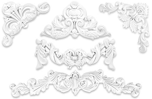 Ornament aus PU - große Auswahl, 185x240mm Stuck, stoßfeste Deko schnitzerei - Verzierung für Wand und Deck (A608)