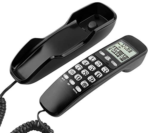 Teléfono Fijo Con Pantalla LCD y Función de Borrado - Mini Teléfono Con Cable Para Pared, Oficina y Casa (Negro)