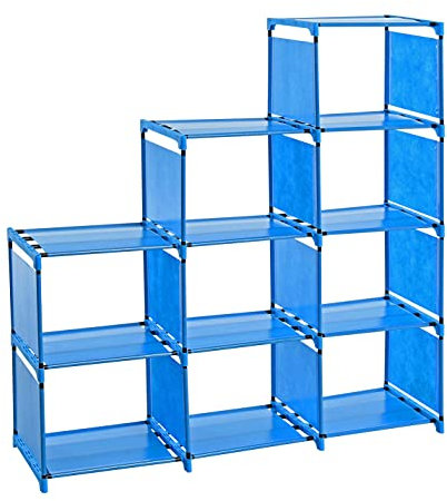 ESTEXO Treppenregal Stufenregal Regal Bücherregal Schrank Bücherschrank Standregal Wandregal Stoffregal 9 Fächer Blau