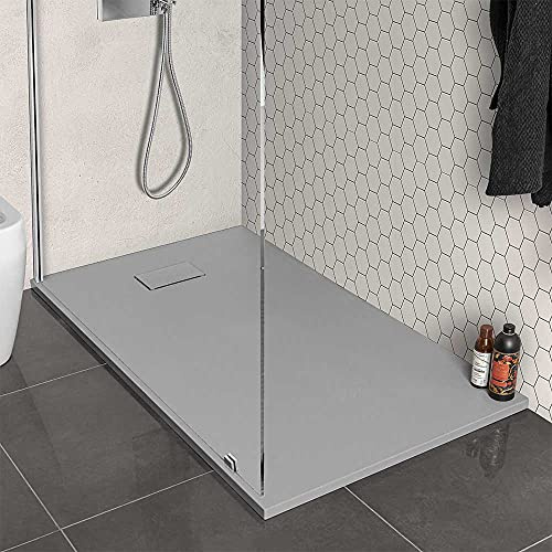 Piatto doccia in Resina, disponibile in diverse misure, design ultraslim con effetto pietra serie Agorà (80x120, Grigio)