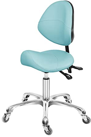 Antlu Saddle Stool Dental Hygienist Chair with Back Support, Rolling Esthetician Saddle Stool for Lash Salon Tattoo Shop Spa Dentist Clinic (with Backrest, Cyan)