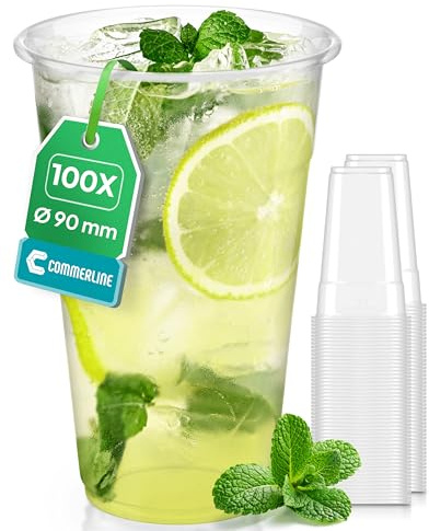 Commerline 100 Stycken Plastmuggar 0,3 l | Drickkoppar | Plastmuggar | Ölbägare | Vattenkopp | Utskänkningsmuggar | Festmuggar | Transparanta | För Kalla Drycker | Kalas