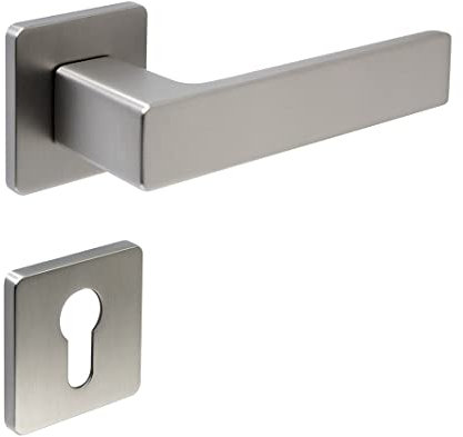 FELGNER Ensemble de poignées de porte Bormio pour cylindre profilé | Plaque de porte moderne de haute qualité, ensemble poignée et rosace pour portes intérieures et portes de chambre | nickel mat