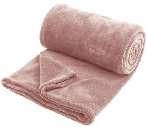 Hafaa Blanket Fleece Throws for Sofas - Fluffy Bed Blankets Single - 400 GSM Soft Cosy Warm Throw for Adults Kids, Pink, 130x150cm