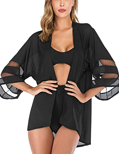HANERDUN Kimono Mujer Pareos Playa Kaftan Cárdigan de Manga 3/4 Verano Cover Up Blusa Homewear Tops