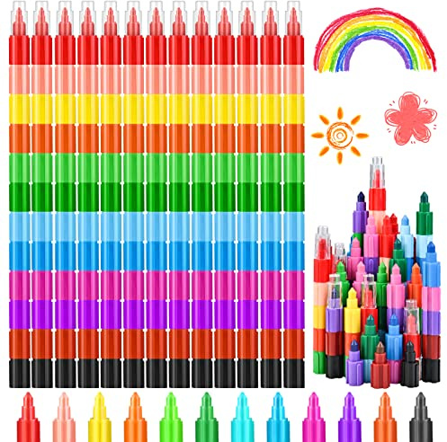 GOLDGE Lot de 13 crayons de couleur empilables pour enfants | Lot de 12 crayons de cire - Cadeau d'anniversaire d'enfant - Arc-en-ciel - Petit cadeau pour enfants