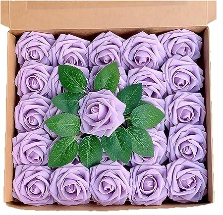 Estanofur State 50 pezzi rosa artificiale con foglia e gambo regolabile, rose finte, fiori artificiali in schiuma al tatto, realistici per bouquet da sposa, centrotavola nuziale