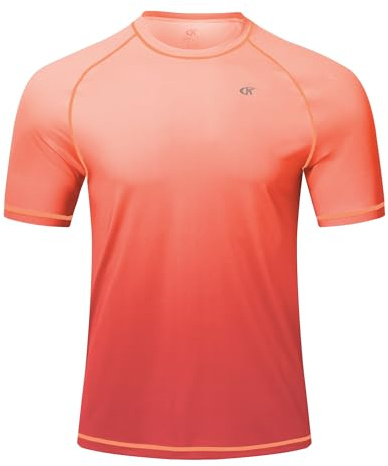 Huayuzh Maglietta da uomo per sport acquatici, protezione UV, UPF 50+, ad asciugatura rapida, a maniche corte, per surf, corsa, 7-gradiente Arancione, XXL