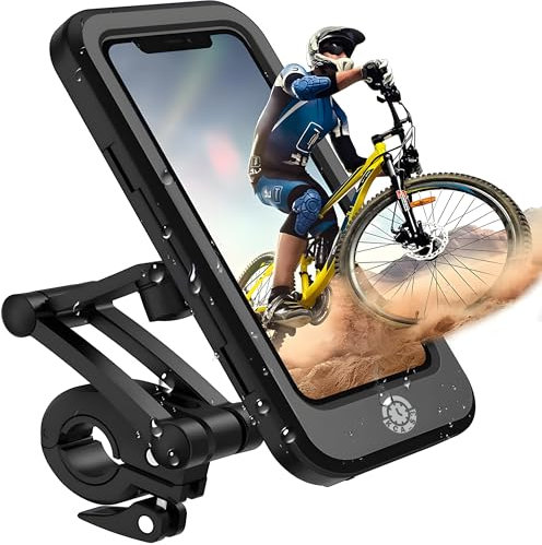 Waterproof 360 Rotatable Bike Motorcycle Phone Mount Case Shockproof Handlebar Holder Smartphones Fits iPhone 15 14 13 Pro Max Samsung S24 S23 Google Pixel Outdoor Cycling Fits 4 to 6.7 Inch, More