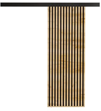 Mirjan24 Schiebetürsystem Batoso mit Selbstschließer, Komplett-Set für Schiebetüren, Lamellen Zimmertür Trennwände, Innentüren, Breite wählbar (Craft Gold/Schwarz, Modell 70)