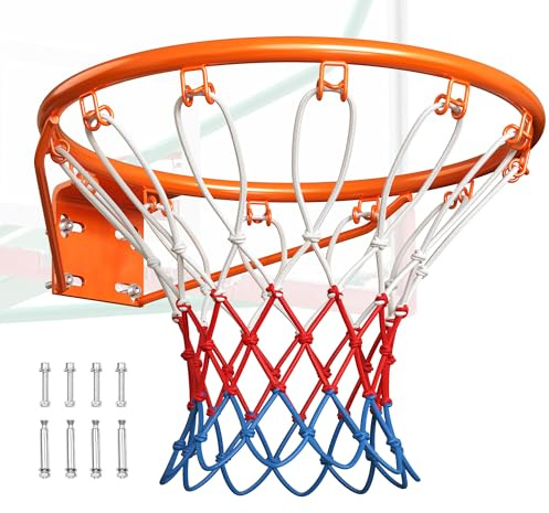 VEVOR Aro de Baloncesto montado en la Puerta de la Pared, Resistente Q235, Borde Flexible con Red, aro Colgante estándar de 18 Pulgadas para Interiores y Exteriores