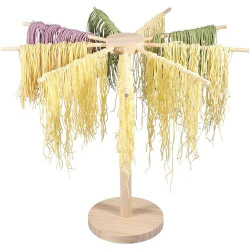 Nudeltrockner & Pastatrockner aus Holz - Nudelständer mit 9 Sprossen, Nudel- & Pasta Zubehör Trockner, Abnehmbar für Leicht zu Reinigen
