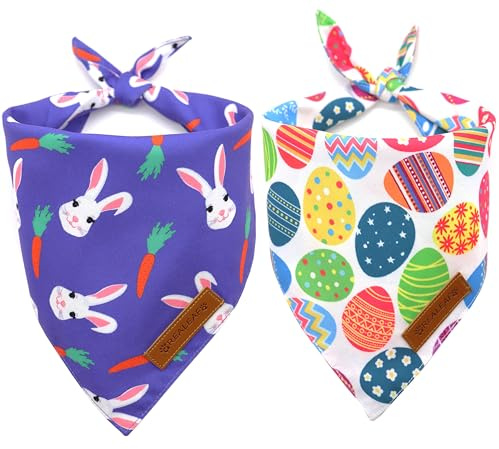 Realeaf Easter Dog Bandanas 2 Pack, Triangle Reversible Pet Scarf for Boy and Girl, Premium Durable Fabric, Holiday Bandana for Small Medium Large and Extra Large Dogs (X-Large)