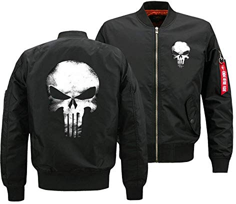 Sohaon Veste bomber pour homme Punisher Crâne College Veste à capuche Veste de pilote Veste de survêtement Punish Hoodie Outdoor Veste demi-saison, Noir , 4XL