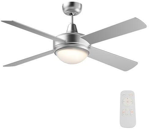 Wiltec Deckenventilator Ø 130 cm mit 4 Flügel, Ventilator mit 3 Geschwindigkeiten und Lampe, Lüfter mit Fernbedienung, Timer, Sommer- u. Wintermodus