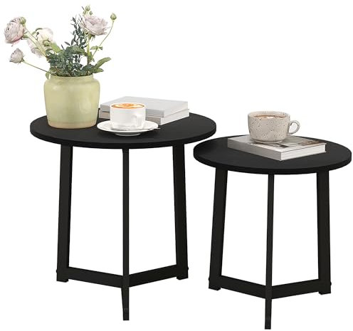 HOMCOM Couchtisch rund 2er Set, Beistelltisch aus MDF und Stahl, im modern Design, Stapelbar, Kaffeetisch Sofatisch Wohnzimmertisch für Wohnzimmer Schlafzimmer, Schwarz