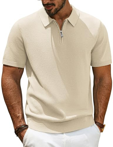 PJ PAUL JONES Pikétröja för män, kortärmad med 1/4 dragkedja, stickad pikétröja, sommar, t-shirts