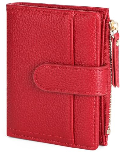 RRANCharltu Geldbörse Damen Leder Portemonnaie Damen klein mit kartenfächern Geldbeutel klein Brieftasche Mädchen mit Reißverschlusstasche und Banknotenfach, Rot