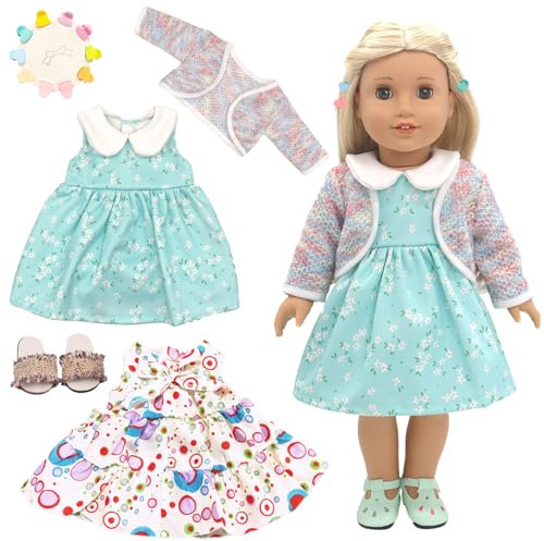 2er-Set Süße Puppenkleider und Puppenzubehör für 35-43cm Mädchen Baby Puppe—Sommer-Hosenträgerrock Mantel blaues Kleid Hausschuhe Haarnadeln, Puppenkleidung 43 cm Set Geschenke für Kinder