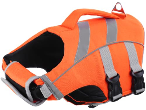 Kuos flytväst hund, hundflytväst med handtag och D-ring, orange XS