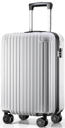 ABISTAB Handgepäck Koffer 55x35x23cm, Hartschalen Reisekoffer klein, leicht Koffer Trolley mit 4 Rollen & Zahlenschloss, Silber