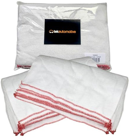 Tek Automotive Large Cotton Dish Cloths – 10 Pack, White Bleached, 15x12 Inch, Dish Cloths for Washing Up & Kitchen, Durable Cotton Dishcloths for Cleaning Home or Car