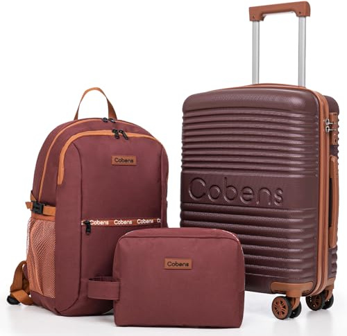Cobens Carry-on Luggage 22x14x9 Airline Approved, 3 Piece Luggage Sets, Red