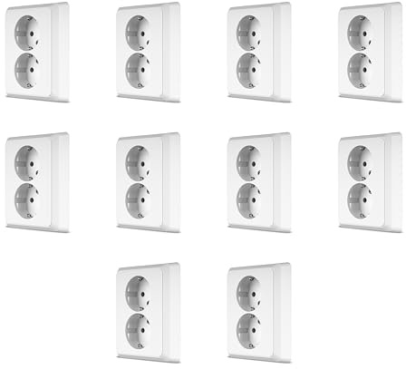 REV PrimaLuxe Steckdose 2-fach SPARSET - 10x Komplettsett: Rahmen und Einsatz, Unterputz, weiß